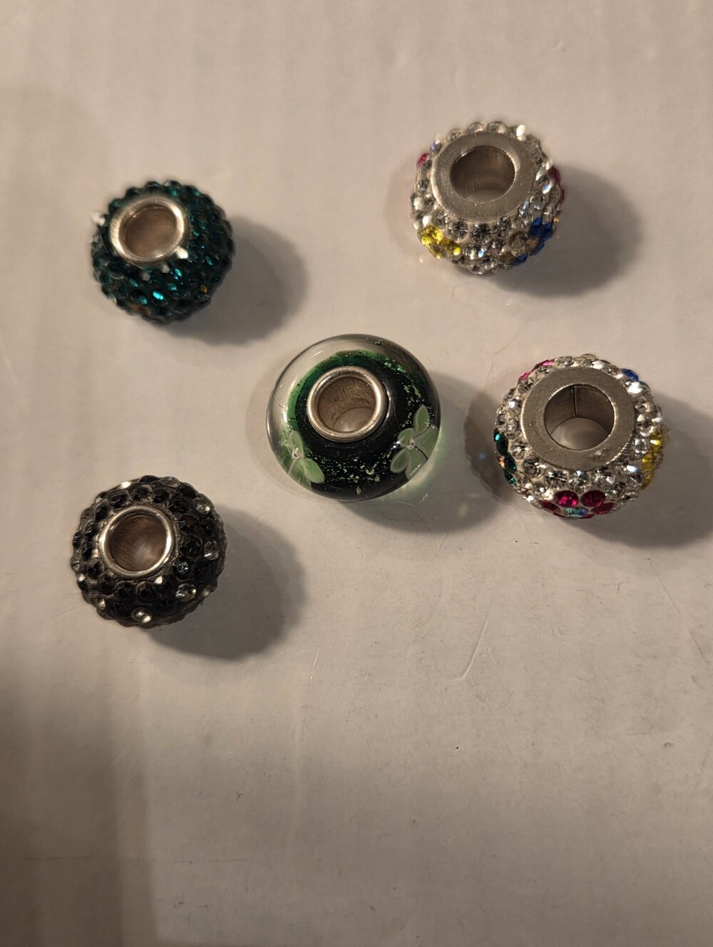 925 SilveGlass and Crystal European Charm Beads - Green Floral & Multicolor Pave